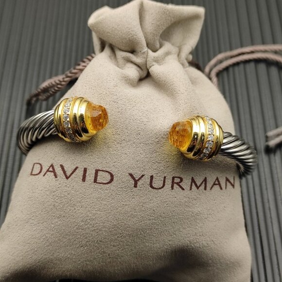 David Yurman sterling silver bracelet, set with 18K yellow gold and citrine, 7mm - Picture 6 of 10
